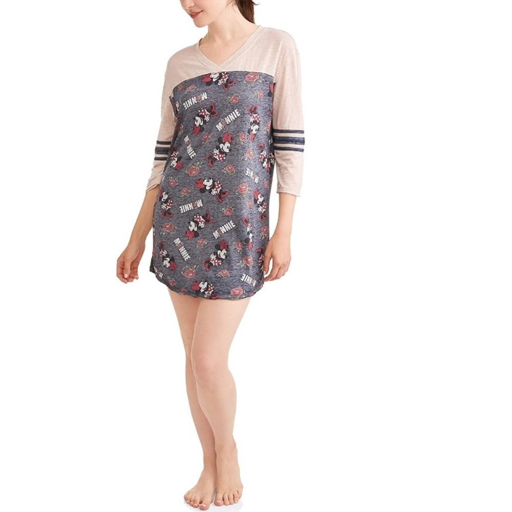 Juniors Womens Minnie Mouse Heather Blue Sleepshirt Nightgown Size 3/5 11/13 NWT